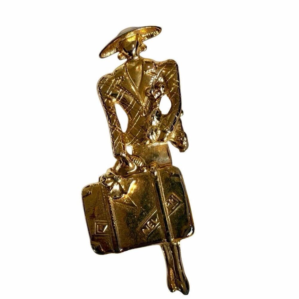 Figural Traveler Brooch Gold Tone